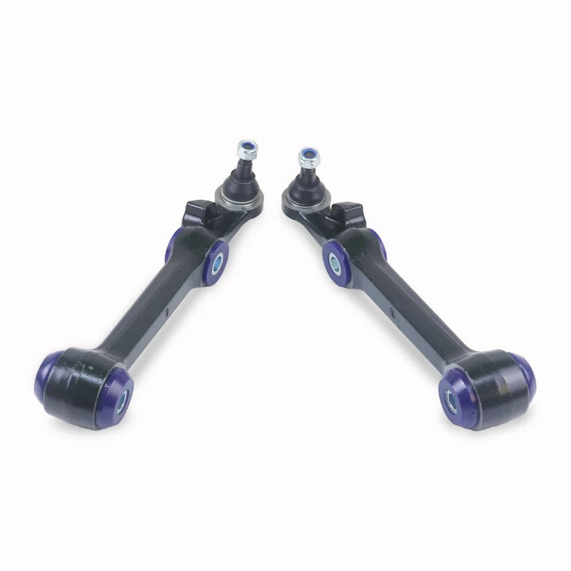 SuperPro TRC1104 front lower control arm set with pre-installed blue polyurethane bushings and ball joints for Pontiac GTO.