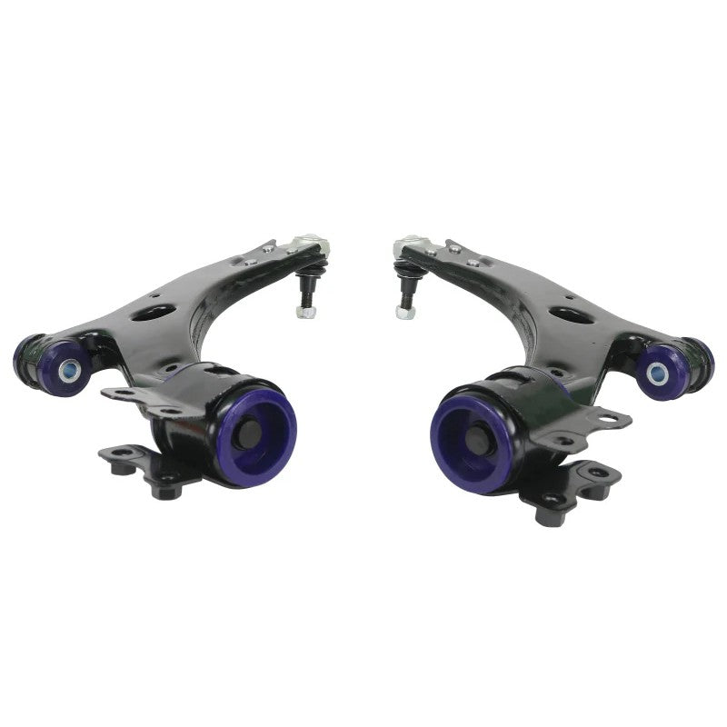 SuperPro TRC1136 front lower control arm kit with 21mm ball joints and pre-installed polyurethane bushings.
