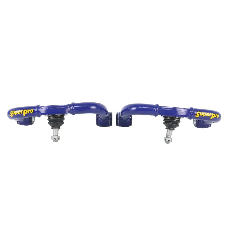 SuperPro TRC6540 fixed offset upper control arms with blue bushings and uprated ball joints for Nissan Frontier.