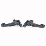 SuperPro TRC486 front lower control arm pair with pre-installed blue polyurethane bushings and heavy-duty ball joints.