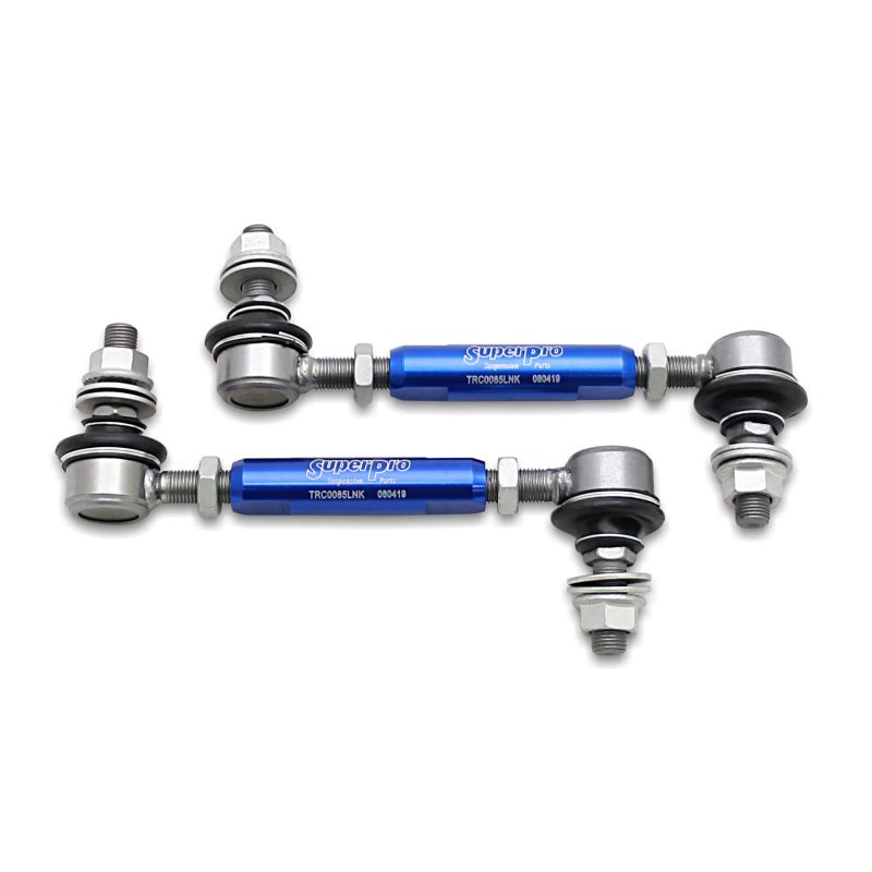 SuperPro TRC1285 heavy duty adjustable sway bar link featuring 12mm studs and 6060-T5 alloy construction.