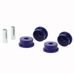 Blue SuperPro polyurethane rear subframe forward mount bushing set with metal crush tubes for 1982-1986 Celica Supra.