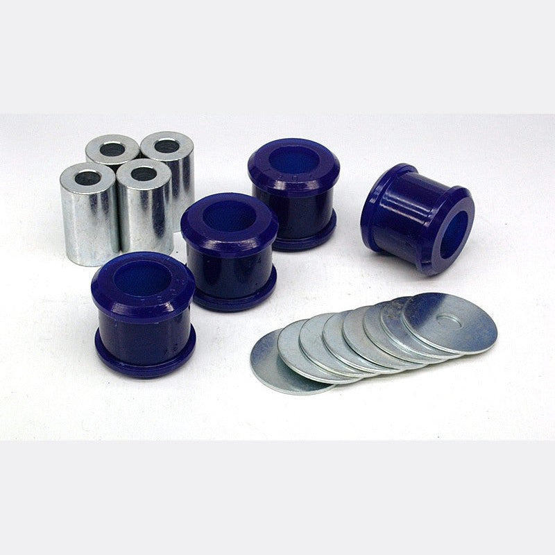 SuperPro SPF2061K blue polyurethane front upper inner control arm bushings and steel sleeves for Honda Accord and Prelude.