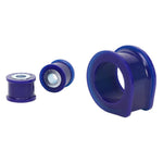 Blue SuperPro polyurethane front steering rack and pinion mount bushing set, 47mm bore size.