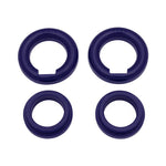 Blue SuperPro polyurethane rear forward subframe insert bushings with metal sleeves for Toyota Supra and Lexus SC models.