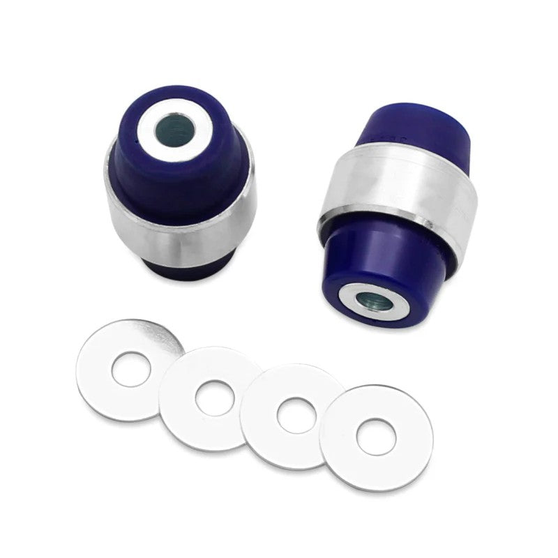 SuperPro blue polyurethane rear upper control arm bushing set with metal sleeves for Jeep Grand Cherokee and Liberty.