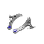 SuperPro TRC1020 front lower control arm set featuring pre-installed bushings for 2001-2017 Toyota and Lexus vehicles.