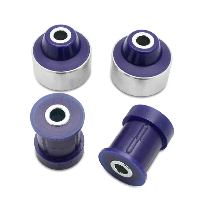 Blue SuperPro polyurethane front control arm caster offset bushings with metal sleeves for SPF2308K.