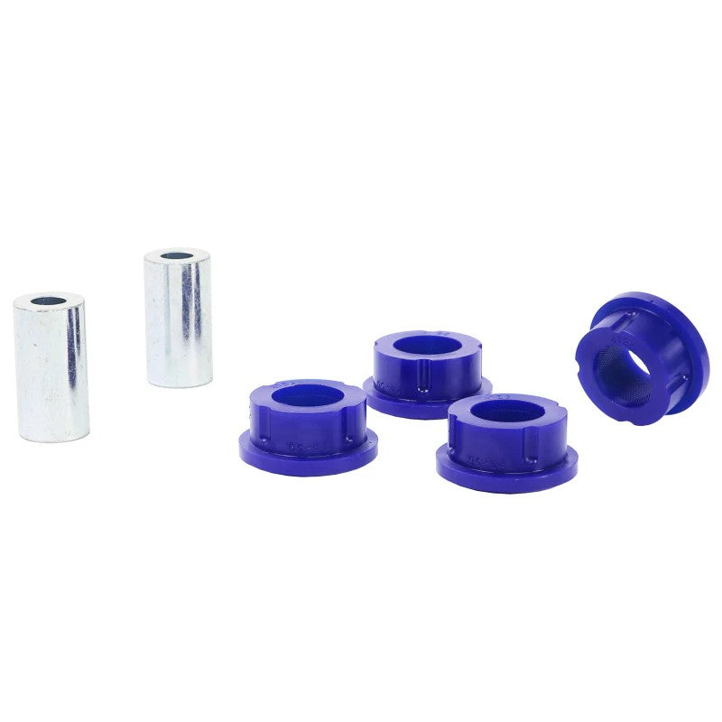 SuperPro SPF4186K blue polyurethane front lower inner control arm bushing kit with steel crush tubes.