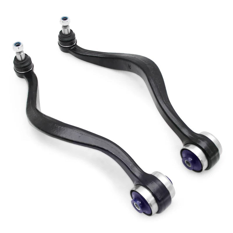 SuperPro TRC1056 front radius arm set with pre-installed blue bushings and integrated ball joints