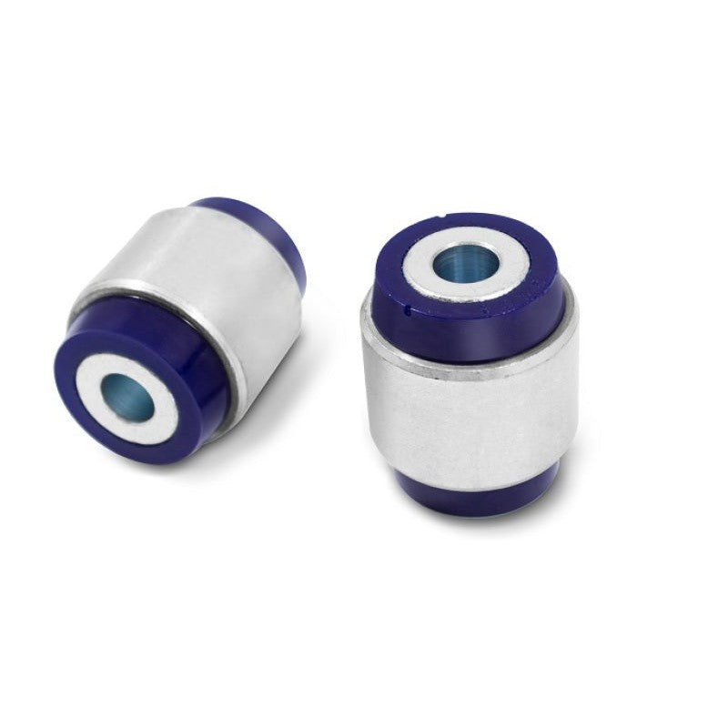 Blue polyurethane SuperPro front lower control arm shock mount bushings with metal sleeves for SPF3076K kit