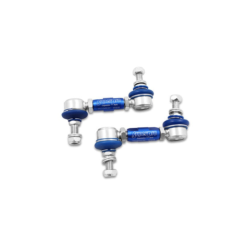 SuperPro TRC1045 heavy duty adjustable sway bar end links with 10mm studs and 100mm-120mm length range.