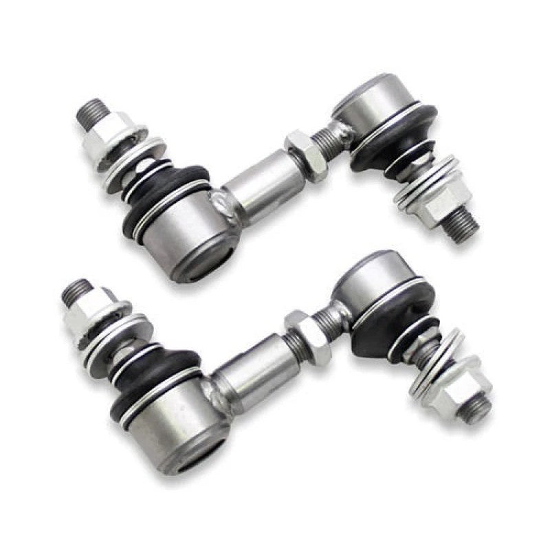 SuperPro TRC1025A heavy-duty adjustable rear sway bar end links with 10mm studs and 85mm-100mm alloy bodies.
