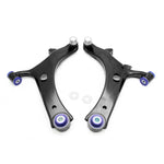 SuperPro TRC1058 front lower control arm set with pre-installed polyurethane bushings and ball joints for Subaru models.