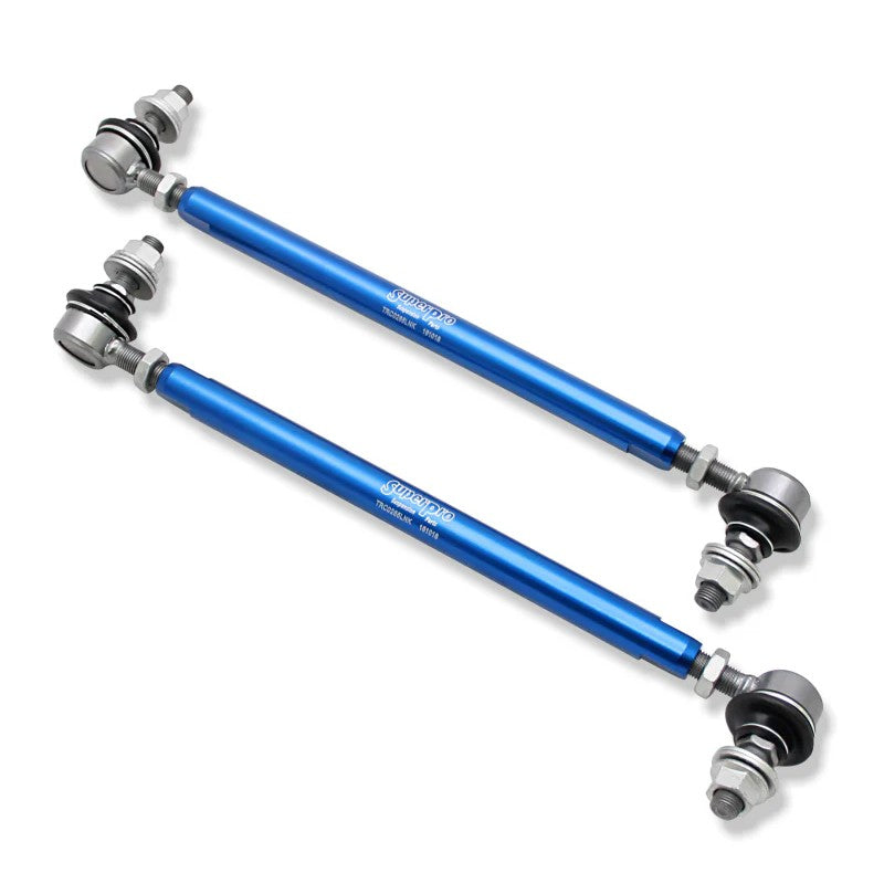 SuperPro TRC12265 heavy duty adjustable sway bar end links with 12mm studs and 6060-T5 alloy bodies.