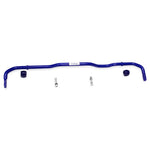 SuperPro Roll Control 26mm 2-position adjustable rear sway bar with blue powder coat finish and mounting hardware.