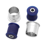 Blue SuperPro SPF3751K polyurethane bushings for Jeep front upper forward control arm axle mounts.
