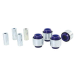 SuperPro SPF4188K front upper inner control arm bushing kit featuring blue polyurethane bushings and metal sleeves.