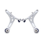 SuperPro ALOY0015K aluminum front lower control arms with purple polyurethane bushings and DuroBall mounts