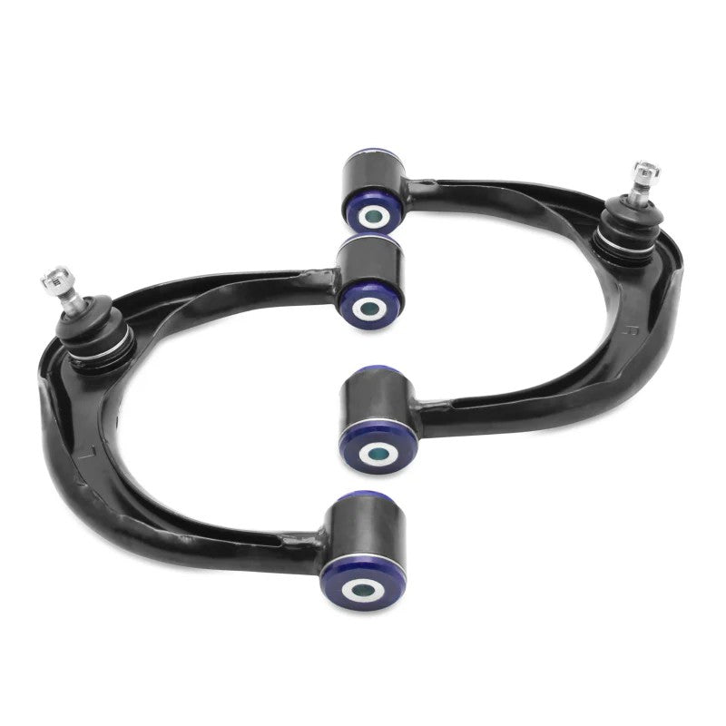 SuperPro TRC491 front upper control arm kit with pre-installed blue bushings and ball joints for Toyota and Lexus SUVs.