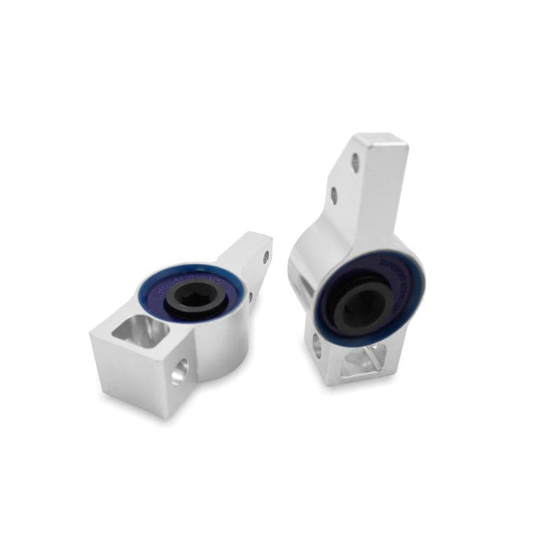 SuperPro ALOY3273-80K polyurethane anti-lift caster bushing with silver alloy bracket assembly.