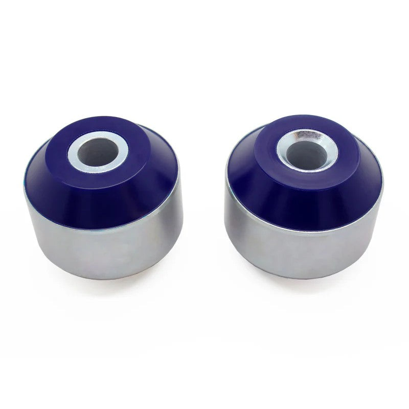 SuperPro SPF4327K polyurethane front lower inner rearward control arm bushing kit with metal sleeves.