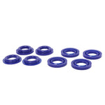 SuperPro polyurethane rear subframe insert bushings in signature blue finish for Subaru and Toyota suspension systems.
