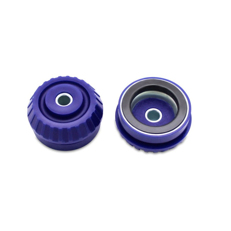 SuperPro SPF1590BK front poly upper strut mount kit featuring black polyurethane bushings and integrated metal components.