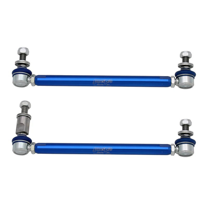 SuperPro TRC4301 heavy-duty adjustable front sway bar end links with DCC adapters and 6060-T5 alloy bodies.