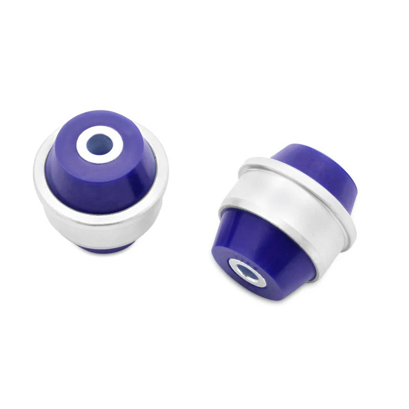 SuperPro SPF4195K rear trailing arm forward bushing kit featuring blue polyurethane bushings and metal sleeves