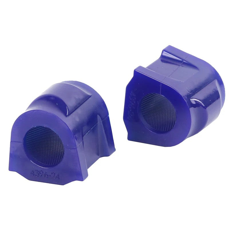 SuperPro SPF4396-24K polyurethane front 24mm sway bar mount bushing kit with internal grease retention grooves.