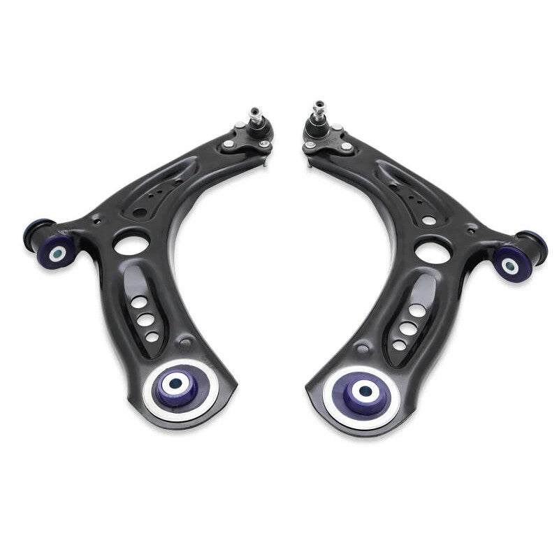 SuperPro TRC1071 fully assembled front lower control arms with preinstalled polyurethane bushings and ball joints.