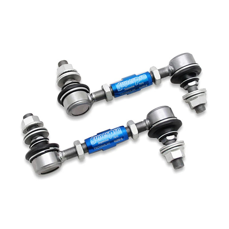 SuperPro TRC1245A heavy-duty adjustable sway bar end links with 12mm ball joint studs.
