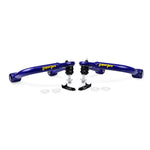 SuperPro TRC6740 fixed offset front upper control arms with blue bushings and high-articulation ball joints.