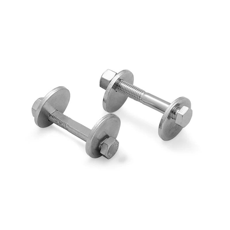 SuperPro TRC0011CBK camber bolt hardware kit including two bolts, two nuts, and four eccentric washers.