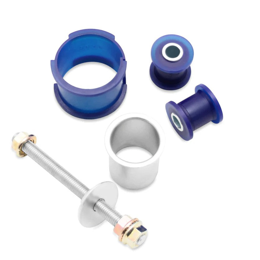 SuperPro SPF2648K steering rack mount bushing kit featuring blue polyurethane bushings