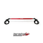 Tanabe Sustec front strut tower bar with red mounting brackets for 1993-1998 Toyota Supra JZA80.