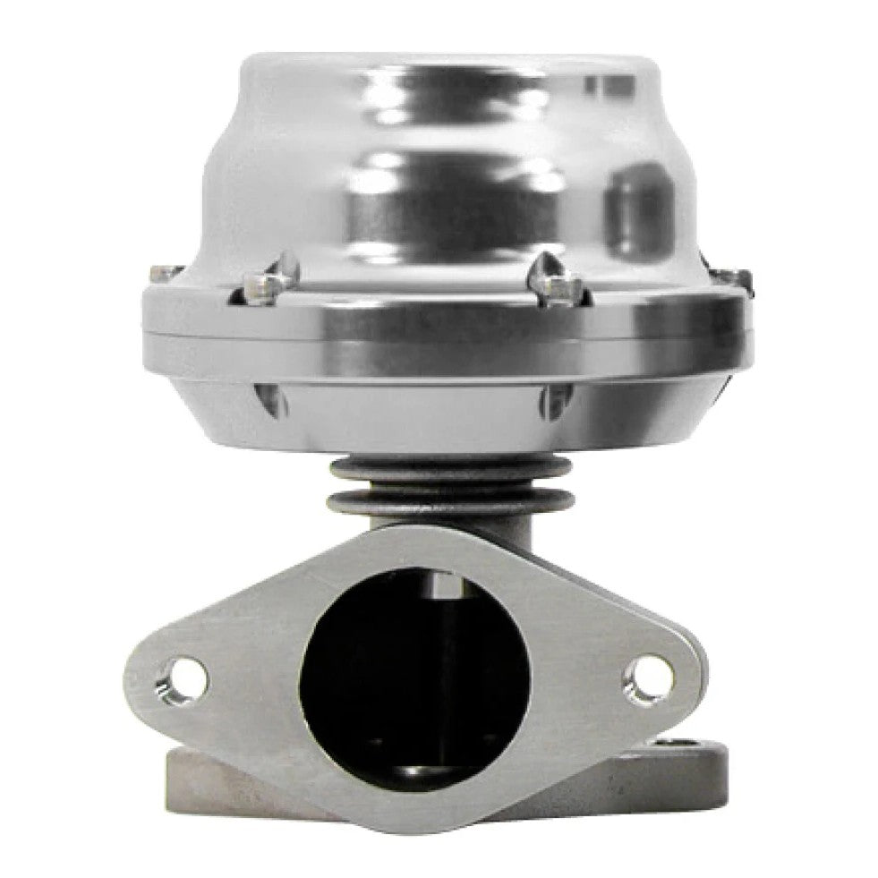 Silver TiAL Sport F38 38mm external wastegate featuring a 2-bolt mounting flange and stainless steel housing.