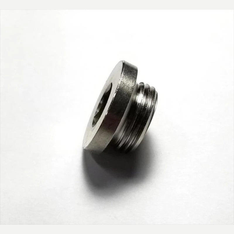 Ticon Industries titanium M18x1.5mm O2 sensor bung plug featuring a hex head and precision-cut threads.
