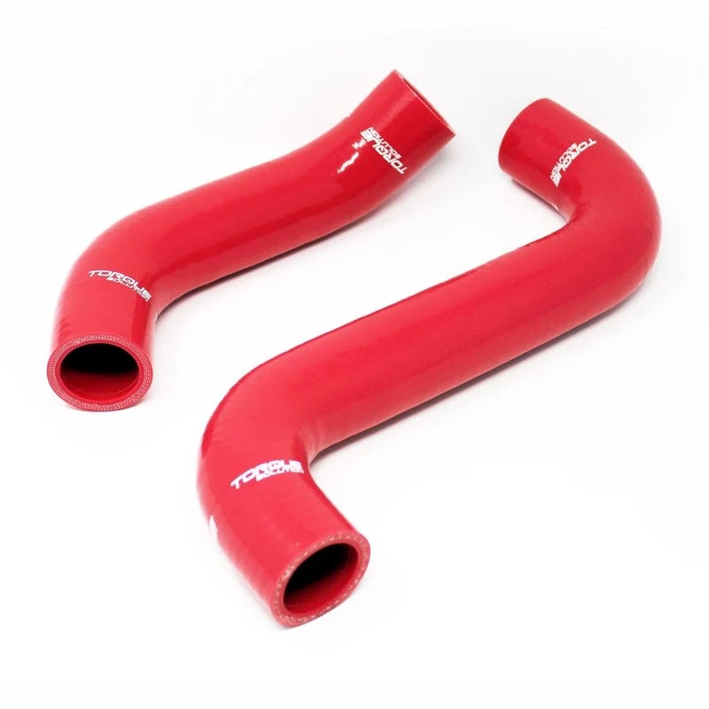 Torque Solution red silicone upper and lower radiator hoses for 2002-2007 Subaru WRX and STI