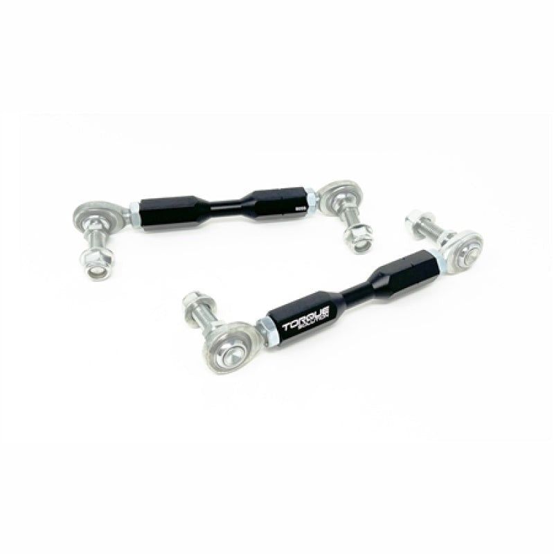 Torque Solution adjustable short front endlinks with spherical rod ends and silver finish for Subaru BRZ and Toyota 86.