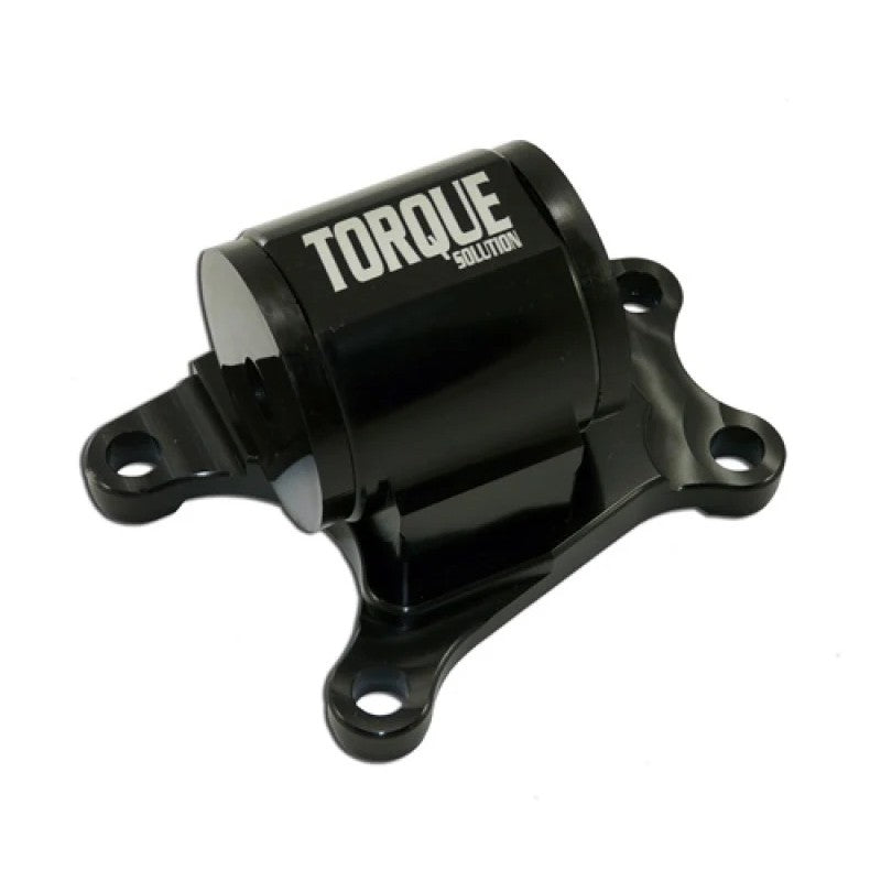 Torque Solution silver billet aluminum 6-speed transmission mount with a black polyurethane bushing.