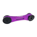 Purple anodized CNC machined billet aluminum pitch stop mount for Subaru vehicles featuring urethane bushings.
