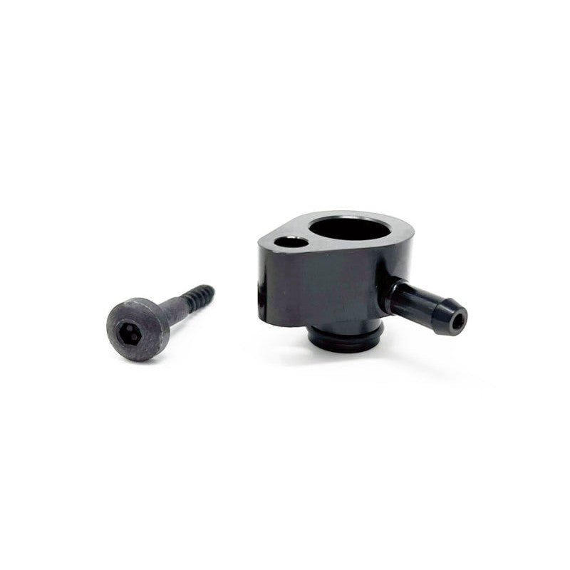 Torque Solution silver CNC-machined billet aluminum boost tap for BMW B46, B48, and B58 engines.