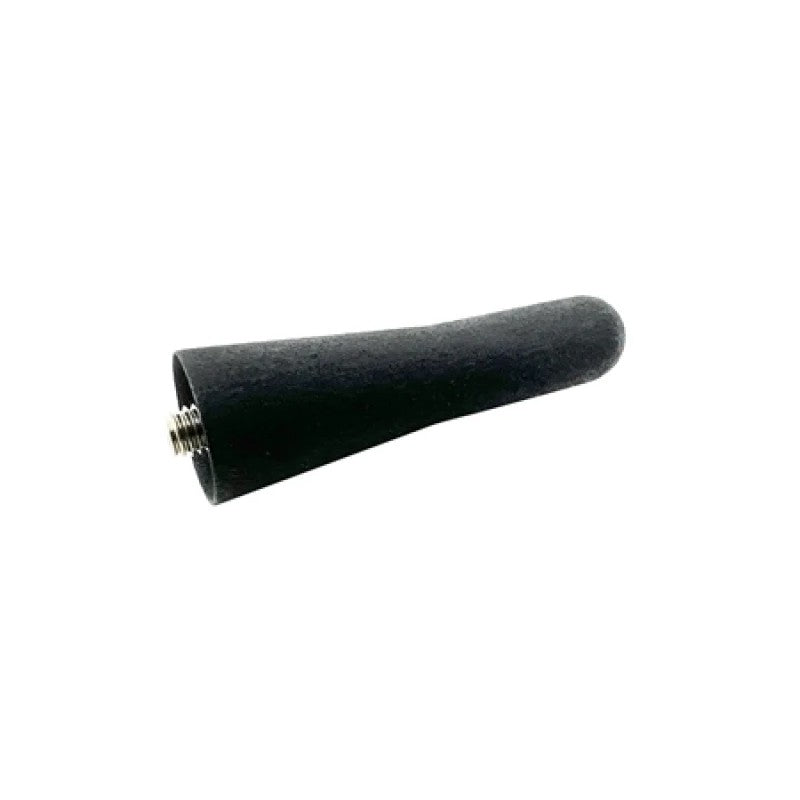 Short black billet aluminum stubby antenna with threaded mounting base