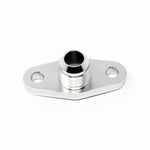 Torque Solution billet aluminum offset turbo oil drain flange with integrated -10AN male flare fitting.