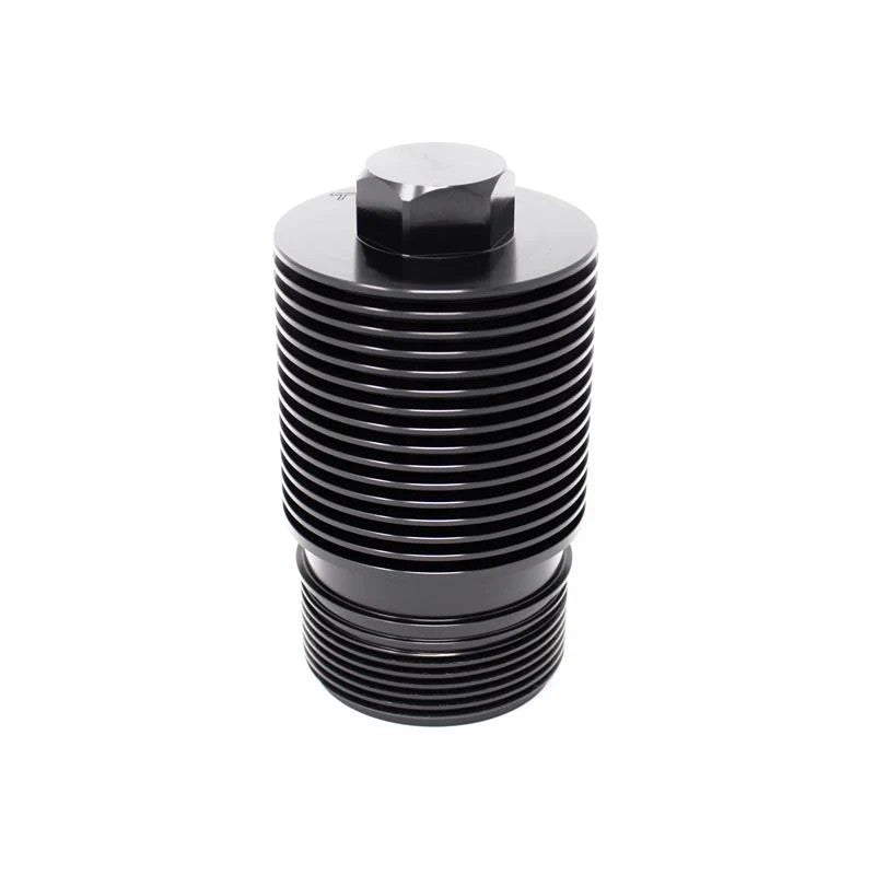 CNC machined silver billet aluminum oil filter housing for Audi and Volkswagen 1.8TSI and 2.0TSI Gen 3 engines.