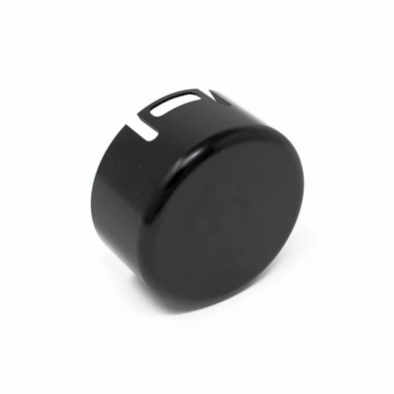 Black anodized CNC machined billet aluminum resonator cap for Toyota GR Supra MKV and BMW M340i intake systems.