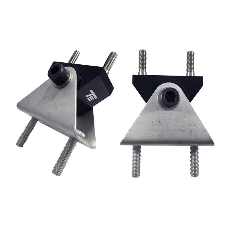 Silver CNC-machined billet aluminum transmission mounts for 2005-2013 Chevrolet Corvette C6.