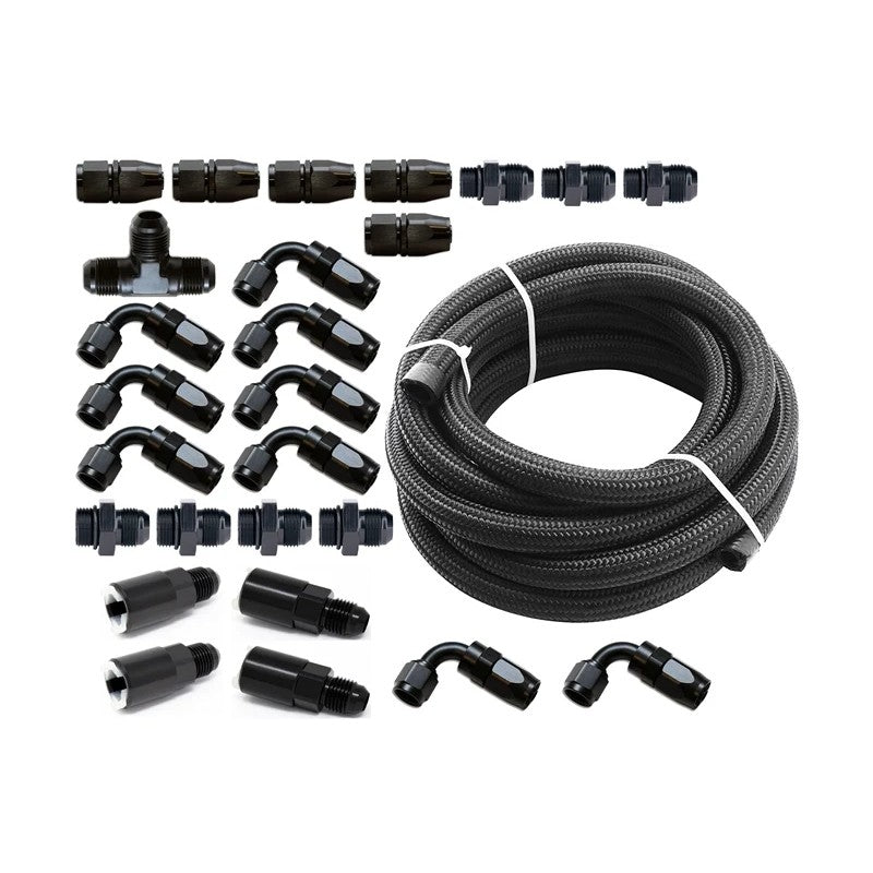 Torque Solution braided fuel line kit with -6 fittings for Aeromotive FPR and Flex Fuel sensor on 2002-2020 Subaru models.
